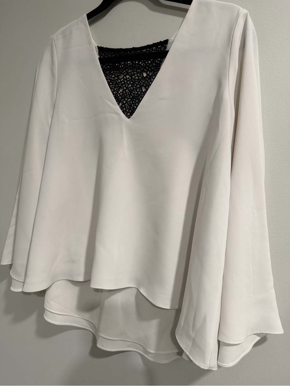 cooper & ella White Layered V-Neck Blouse with Black Lace Inset